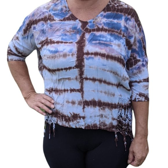 Women's Bohemian Tie-Dye Blouse with Lace Mind Set by XCVI Small - Picture 2 of 13